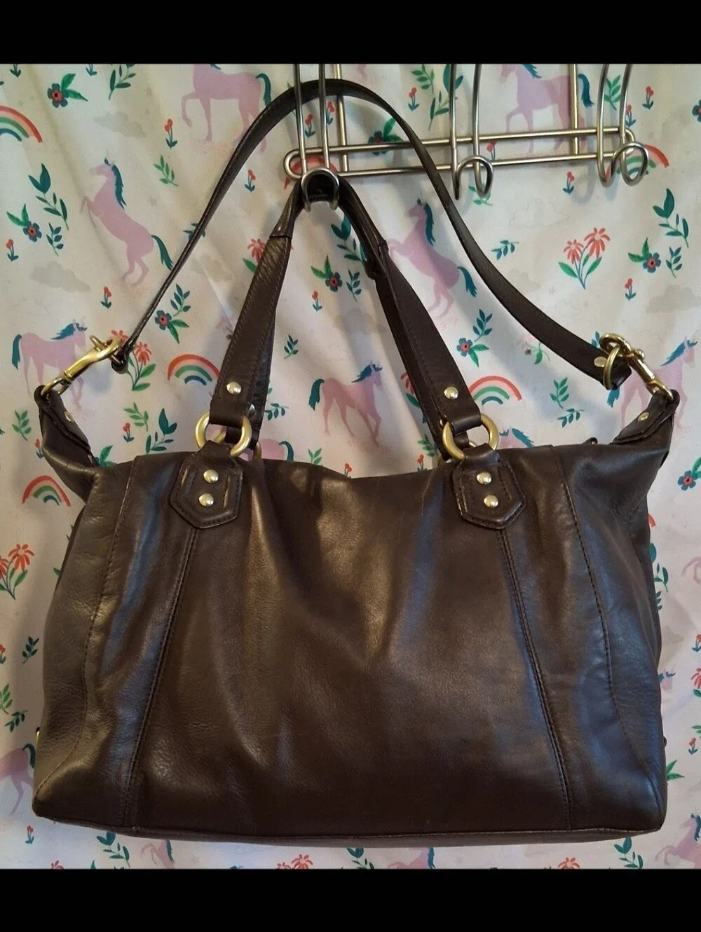 EUC Vintage Y2K Coach Campbell Brown Leather Caryall Satchel Handbag Purse